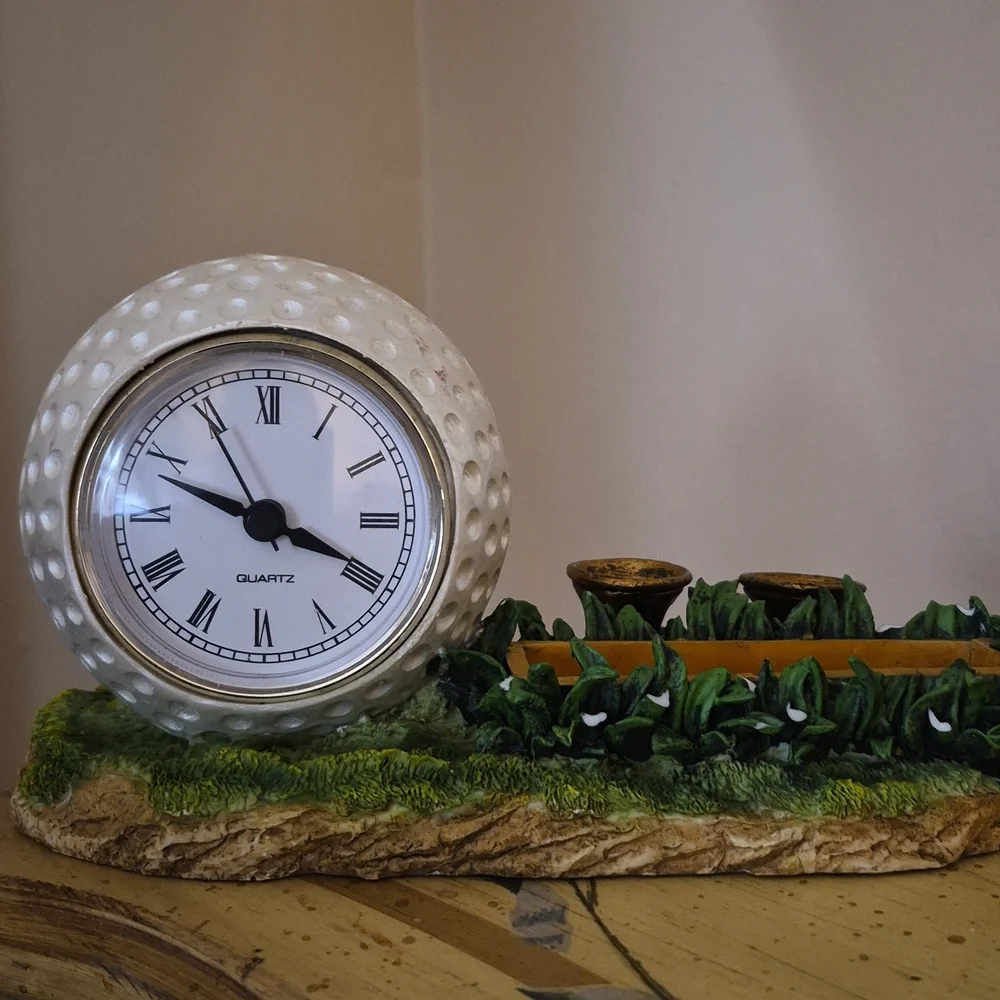 Vintage Golf Ball Clock, Pen & Business Card Holder Desk Decor